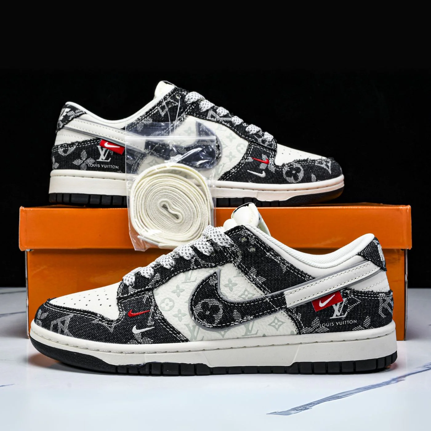 Black Denim LV Dunks Low - Image 5