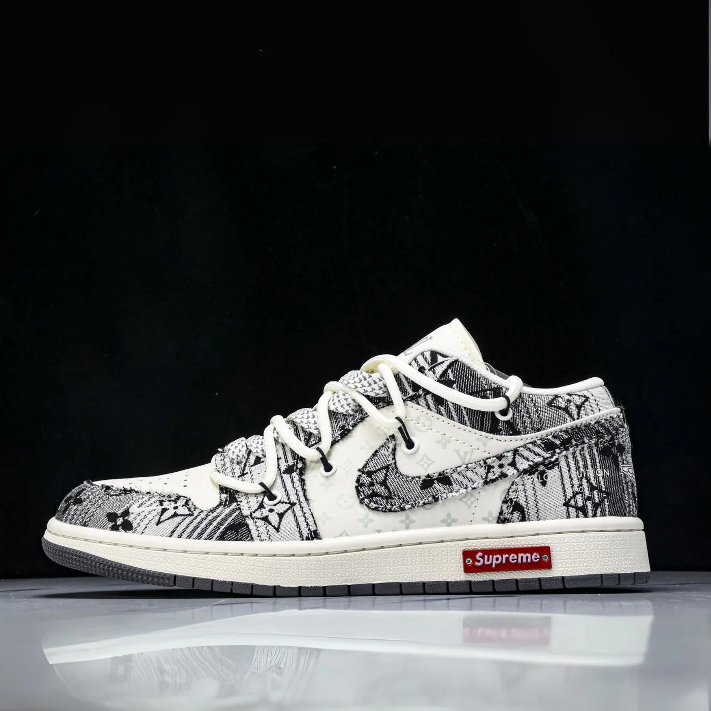 Black Denim LV Air Jordan 1 - Image 2